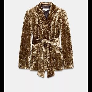 METALLIC THREAD VELVET BLAZER WITH BELT ZARA size S NWT